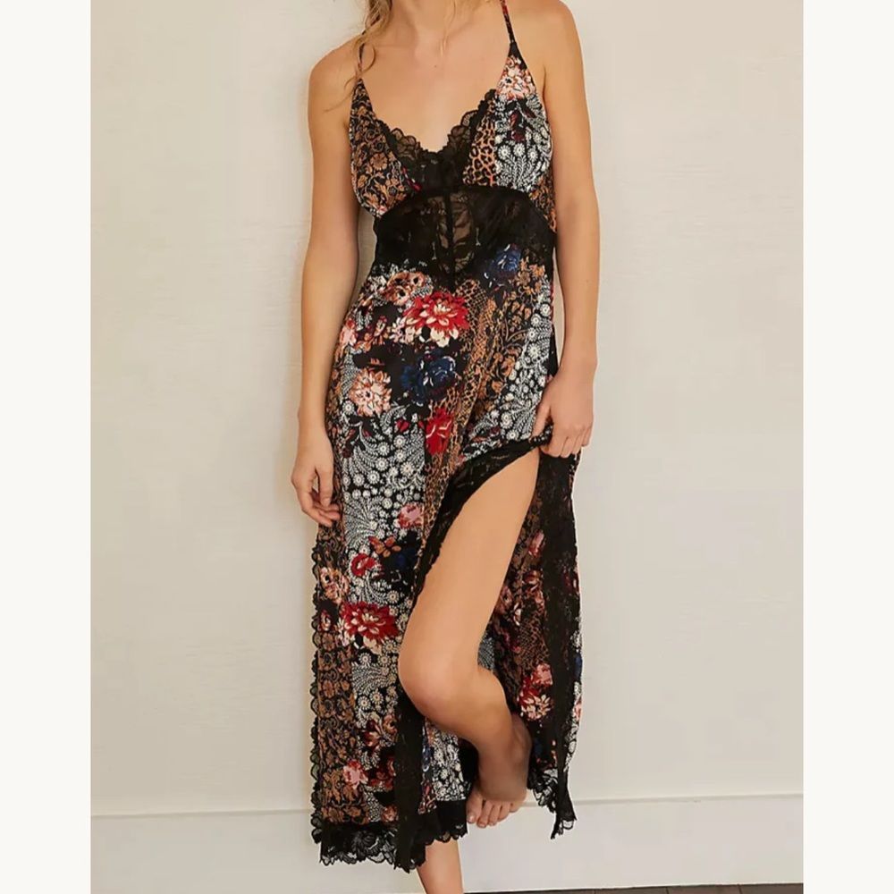 Free People Floral Lace Maxi Dress - Black, Red, Blue